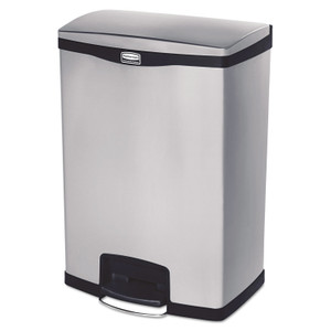 Rubbermaid Commercial Slim Jim Stainless Steel Step-On Container, Front Step Style, 24 gal, Stainless Steel, Black View Product Image