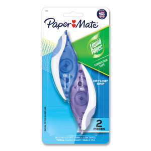 Paper Mate Liquid Paper DryLine Grip Correction Tape, Blue/Purple Applicators, 0.2" x 335",  2/Pack (PAP87813) View Product Image