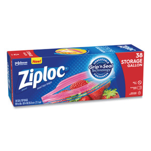 Ziploc Double Zipper Storage Bags, 1 gal, 1.75 mil, 10.56" x 10.75", Clear, 38/Box (SJN314470BX) View Product Image