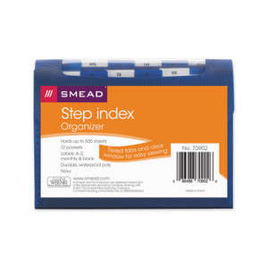 Smead Step Index Organizer, 12 Sections, Cord/Hook Closure, 1/6-Cut Tabs, Letter Size, Navy View Product Image