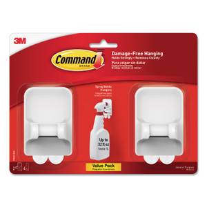 Command Spray Bottle Holder, 2.34w x 1.69d x 3.34h, White, 2 Hangers/4 Strips/Pack (MMM170092ES) View Product Image