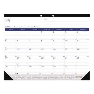 Blueline Academic Monthly Desk Pad Calendar, 22 x 17, White/Blue/Gray Sheets, Black Binding/Corners, 13-Month (July-July): 2023-2024 View Product Image