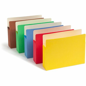 Smead Straight Tab Cut Letter Recycled File Pocket - 8 1/2" x 11" - 3 1/2" Expansion - Card Stock - Yellow, Green, Red, Blue, Redrope - Tear Resistant Product Image 
