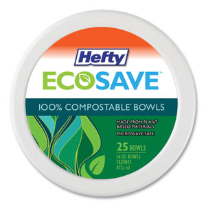Hefty ECOSAVE Tableware, Bowl, Bagasse, 16 oz, White, 25/Pack, 12 Packs/Carton (RFPD71625) View Product Image