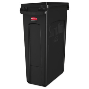 Rubbermaid Commercial Slim Jim with Venting Channels, 23 gal, Plastic, Black (RCP354060BK) View Product Image