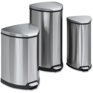 Step-On Waste Receptacle, Triangular, Stainless Steel, 7 Gal, Chrome/black (SAF9686SS) View Product Image