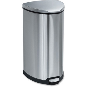Safco Hands-free Step-on Stainless Receptacle - 10 gal Capacity - 27" Height x 14" Width x 14" Depth - Stainless Steel - Stainless Steel Product Image 