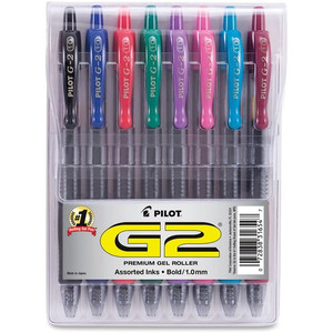 Pilot G2 8-pack Bold Gel Roller Pens - 1 mm Bold Pen Point - Retractable - Black, Blue, Burgundy, Green, Pink, Purple, Red, Teal Ink - Gel-based - Clear Barrel Product Image 