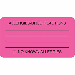 Tabbies ALLERY/DRUG REACTIONS Alert Labels - 3 1/4" Width x 1 3/4" Length - Pink Product Image 