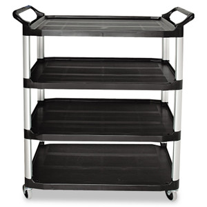 Rubbermaid Commercial Xtra Utility Cart with Open Sides, Plastic, 4 Shelves, 400 lb Capacity, 40.63" x 20" x 51", Black (RCP409600BLA) View Product Image