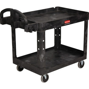 Rubbermaid Commercial Medium Utility Cart with Lipped Shelf - 2 Shelf - 500 lb Load Capacity - 4 Casters - 5" Caster Size - Resin, Polypropylene Product Image 