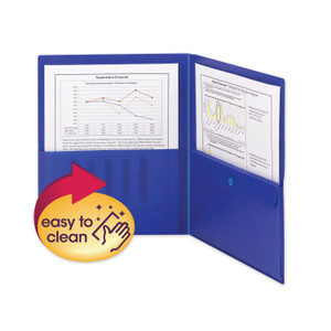 Smead Poly Two-Pocket Folder with Security Pocket, 11 x 8 1/2, Blue, 5/Pack (SMD87701) View Product Image
