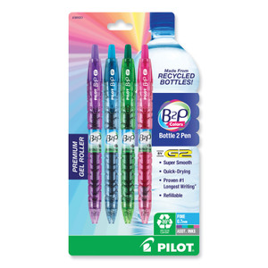 Pilot B2P Bottle-2-Pen Recycled Gel Pen, Retractable, Fine 0.7 mm, Assorted Ink and Barrel Colors, 4/Pack View Product Image