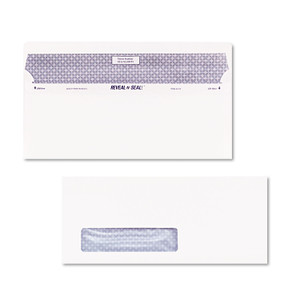 Quality Park Reveal-N-Seal Security-Tint Envelope, Address Window, #10, Commercial Flap, Self-Adhesive Closure, 4.13 x 9.5, White, 500/Box View Product Image