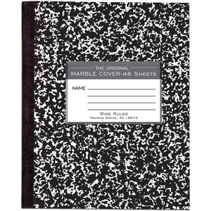Roaring Spring Wide Ruled Flexible Cover Composition Book, 8.5" x 7" 48 Sheets, Black Marble - 48 Sheets - 96 Pages - Printed - Sewn/Tapebound - Both Side Ruling Surface Product Image 