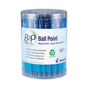Pilot B2P Bottle-2-Pen Recycled Ballpoint Pen, Retractable, Medium 1 mm, Assorted Ink Colors, Translucent Blue Barrel, 36/Pack (PIL57050) View Product Image