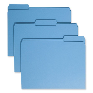 Smead Reinforced Top Tab Colored File Folders, 1/3-Cut Tabs: Assorted, Letter Size, 0.75" Expansion, Blue, 100/Box (SMD12034) View Product Image