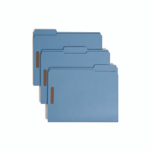 Smead Top Tab Colored Fastener Folders, 0.75" Expansion, 2 Fasteners, Letter Size, Blue Exterior, 50/Box View Product Image