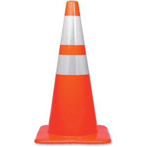 Tatco 28" Traffic Cone - 28" Height - Cone Shape - Stackable, Sturdy - Indoor, Outdoor - Orange, Silver Product Image 