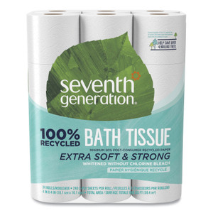 Seventh Generation 100% Recycled Bathroom Tissue, Septic Safe, 2-Ply, White, 240 Sheets/Roll, 24/Pack (SEV13738) View Product Image