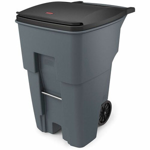 Rubbermaid Commercial 95-gallon Rollout Container - 95 gal Capacity - UV Resistant, Wheels, Mobility - 37.5" Height x 28.6" Width x 46" Depth - Gray Product Image 