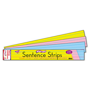 TREND Wipe-Off Sentence Strips, 24 x 3, Blue; Pink; Yellow, 30/Pack (TEPT4002) View Product Image