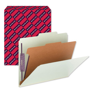 Smead Pressboard Classification Folders, Four SafeSHIELD Fasteners, 2/5-Cut Tabs, 1 Divider, Letter Size, Gray-Green, 10/Box View Product Image
