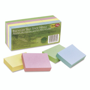 Redi-Tag 100% Recycled Self-Stick Notes, 1.5" x 2", Assorted Pastel Colors, 100 Sheets/Pad, 12 Pads/Pack View Product Image