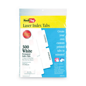 Redi-Tag Laser Printable Index Tabs, 1/5-Cut, White, 2" Wide, 300/Pack (RTG39170) View Product Image