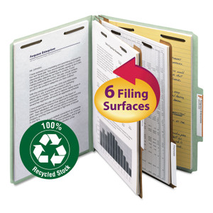 Smead Six-Section Pressboard Top Tab Classification Folders, Six SafeSHIELD Fasteners, 2 Dividers, Letter Size, Bright Red, 10/Box View Product Image