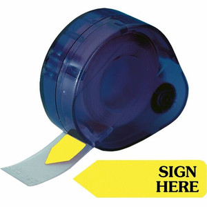 Redi-Tag Sign Here Removable Flags In Dispenser - 120 x Yellow - 1 7/8" Flag/Note Width x 9/16" Flag/Note Length - Arrow - SIGN HERE - Yellow Product Image 