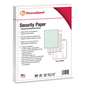 DocuGard Medical Security Papers, 24 lb Bond Weight, 8.5 x 11, Green, 500/Ream (PRB04542) View Product Image