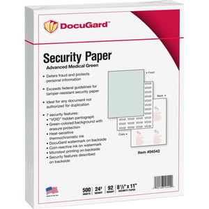 DocuGard Advanced Medical Security Paper - Letter - 8 1/2" x 11" - 24 lb Basis Weight - Tamper Resistant, Erasure Protection, Watermarked, CMS Approved - Green Product Image 