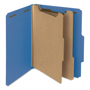 Smead Recycled Pressboard Classification Folders, 2" Expansion, 2 Dividers, 6 Fasteners, Letter Size, Dark Blue, 10/Box View Product Image