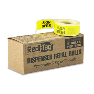 Redi-Tag Arrow Message Page Flag Refills, "Sign Here", Yellow, 120 Flags/Roll, 6 Rolls/Box (RTG91001) View Product Image