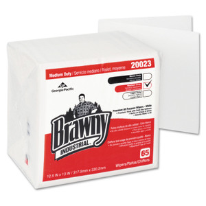 Brawny Professional Medium Duty Premium DRC 1/4 Fold Wipers, 1-Ply, 13 x 12.5, Unscented, White, 65/Pack (GPC20023) View Product Image