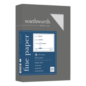 Southworth 25% Cotton Linen Business Paper, 24 lb Bond Weight, 8.5 x 11, Gray, 500/Ream (SOU574C) View Product Image