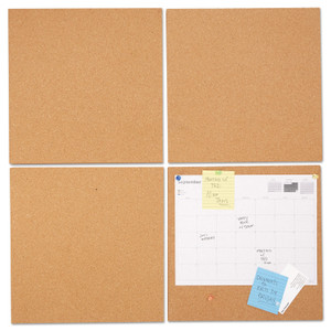 Universal Cork Tile Panels, Classic Synthetic Cork Surface, 12" x 0.38" x 12", Brown, 4/Pack View Product Image