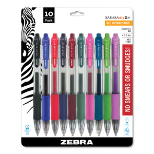 Zebra Sarasa Dry Gel X20 Gel Pen, Retractable, Medium 0.7 mm, Assorted Ink and Barrel Colors, 10/Pack (ZEB46881) View Product Image