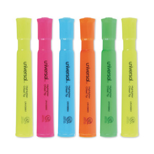 Universal Desk Highlighters, Assorted Ink Colors, Chisel Tip, Assorted Barrel Colors, Dozen View Product Image