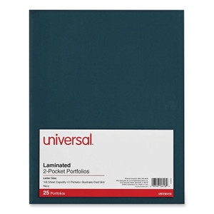 Universal Laminated Two-Pocket Folder, Cardboard Paper, 100-Sheet Capacity, 11 x 8.5, Navy, 25/Box View Product Image
