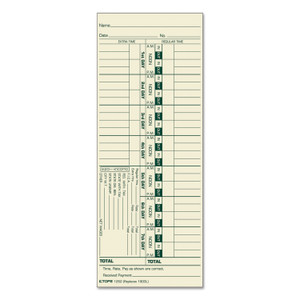 TOPS Time Clock Cards, Replacement for 1900L, One Side, 3.5 x 9, 500/Box (TOP1252) View Product Image