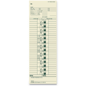 TOPS Time Clock Cards, Replacement for 10-100312/1950-9301/K14-36981D, One Side, 3.5 x 10.5, 500/Box View Product Image