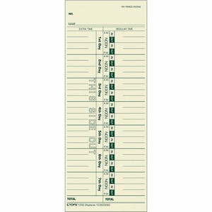 TOPS Regular/Overtime Weekly Time Cards - 3.50" x 9" Sheet Size - Manila - Manila Sheet(s) - Green Print Color Product Image 