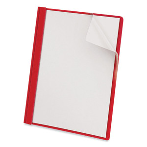 Universal Clear Front Report Cover, Prong Fastener, 0.5" Capacity, 8.5 x 11, Clear/Red, 25/Box (UNV57123) View Product Image