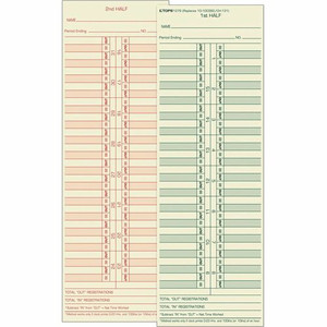 TOPS Semi-Monthly Time Cards - Double Sided Sheet - 3.50" x 10.50" Sheet Size - Yellow - Manila Sheet(s) - Green, Red Print Color Product Image 