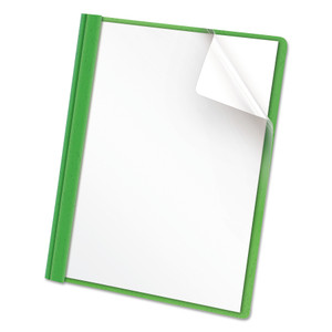 Universal Clear Front Report Cover, Prong Fastener, 0.5" Capacity, 8.5 x 11, Clear/Green, 25/Box (UNV57124) View Product Image