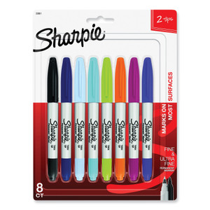 Sharpie Twin-Tip Permanent Marker, Extra-Fine/Fine Bullet Tips, Assorted Colors, 8/Set (SAN33861PP) View Product Image