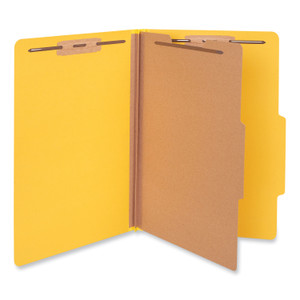 Universal Bright Colored Pressboard Classification Folders, 2" Expansion, 1 Divider, 4 Fasteners, Legal Size, Yellow Exterior, 10/Box View Product Image
