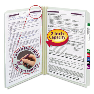 Smead Recycled Pressboard Fastener Folders, Straight Tabs, Two SafeSHIELD Fasteners, 2" Expansion, Legal Size, Gray-Green, 25/Box View Product Image